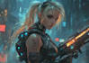 draw cybernetic sci fi character with detailed suit