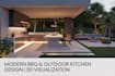 design a modern BBQ area and outdoor kitchen with 3d visualization