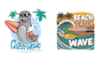 do hand drawn beach surfing logo t shirt design