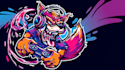 create a cool neon cartoon fox gamer mascot logo