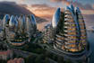 futuristic 3d skyscraper,cityscape round building, real estate,skyline rendering