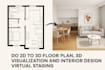 do 2d to 3d floor plan, 3d visualization and interior design, virtual staging