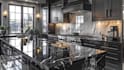design modern cabinet, TV media wall, shelf, kitchen design, 3d rendering
