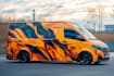 design racing car wrap, bus wrap, van wrap, truck wrap,