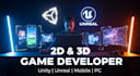develop 3d and 2d mobile games using unity and unreal engine
