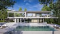 render 3d apartment building,balcony lawn,costal villa design,3d front elevation
