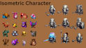 do isometric pixel art assets,game character,sprite sheet and background