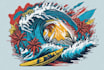 design hand drawn surfing beach logo
