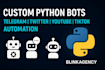 develop crypto bots, forex bots, ai chatbots, and python automation bots