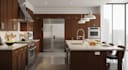do interior design for kitchen, dining, bedroom, living room with rendering