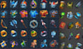 create unique cartoon game icon design, props items, skill icon, 2d game ui icon