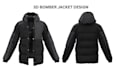 create 3d hoodie puffer jacket bomber jacket design, cgi 3d render and animation