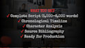 write investigative documentary scripts revealing power and corruption