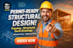 do framing plan, structural drawing, deck design and construction drawing