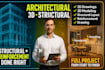 design architectural drawing, 3d layout, structural detailing and reinforcement
