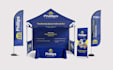 design canopy tent, feather flag, backdrop banner