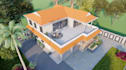 render 3d external duplex ,cgi landscape,terracotta gable roof, driveway paving