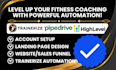 do gohighlevel fitness coach website trainerize crm automation pipedrive funnel