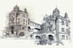 create pen and ink urban sketches and architectural illustrations
