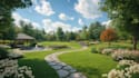 create a  landscape design, garden design, backyard, pool, and terrace