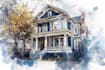 create digital watercolor house illustration