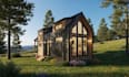 create architectural rendering, tiny house design, small home, model, cabin rend