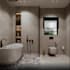 design a modern and  realistic 3d bathroom interior
