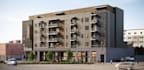 recreate mixed use building,urban apartment complex,street level retail, render