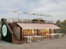 renovate facade pavilion, front shop render, cafe shop, 3d rendering, bar area
