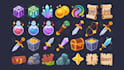 make custom 2d game assets, icons, props, and objects for game art