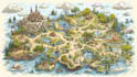 draw cartoon fantasy map illustration, doodle hand drawn