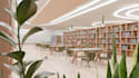 remodel modern library design,institutional interior ,cgi lobby render,classroom