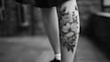 do black and white geometric custom tattoo, monoline