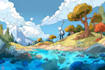 draw cartoon scenery illustration for you