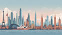 city skyline poster or famous landmarks illustration