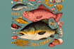 draw retro fun fishing design