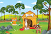 draw animals cat and dog with forest
