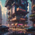 illustrate futuristic sci fi cities and cyberpunk