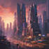 illustrate a futuristic sci fi city or cyberpunk environment