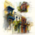 sketch architecture building with watercolor rendering