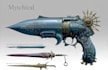 design concept art of weapons and items