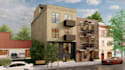 restructure house elevation, apartment exterior,layout plan,brick facade,balcony