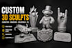 sculpt 3d character, statue and stl file for 3d printing