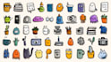 create hand drawn doodle icons, cartoon illustrations