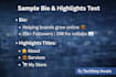 write professional instagram bio and highlights text