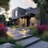 landscape design with front yard, backyard design, pool