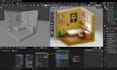 create isometric 3d bathroom, kitchen, living room concept and 3d rendering