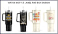 water bottle label, energy drink, sticker label and box packaging design