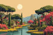 create landscape illustration of nature