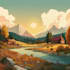 illustrate beautiful flat landscape illustration art